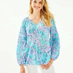 Lilly Pulitzer Winsley Top in Bayside Blue Under The Moon
